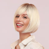 Ombre Platinum Blonde Short Straight Fringe Bob Wig for White Women